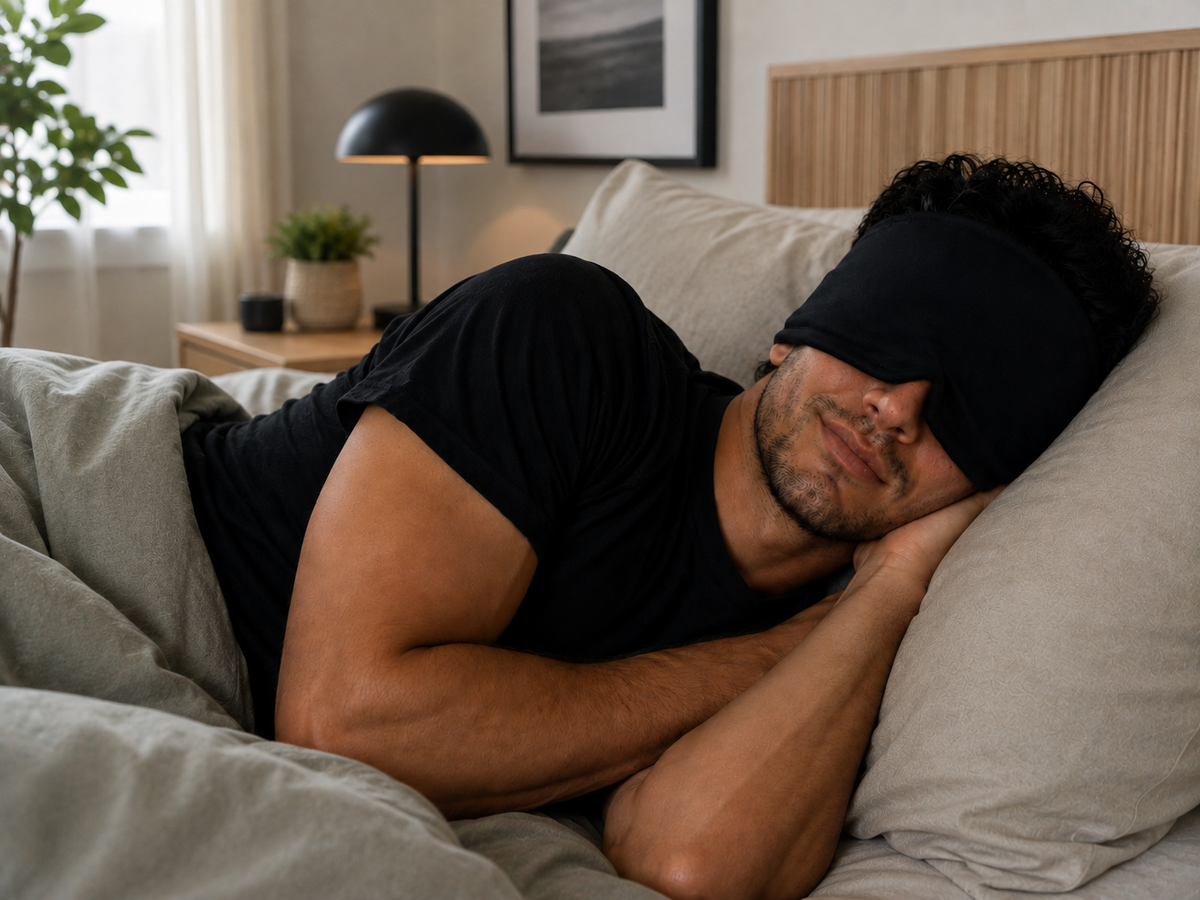 Masque ThéraMask noir, forme enveloppante qui bloque la lumière